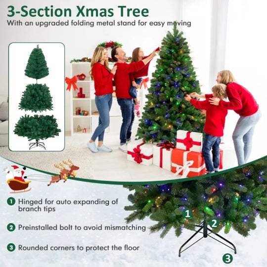 7ft beleuchteter künstlicher Weihnachtsbaum, aufklappbarer Weihnachtsbaum mit 400 mehrfarbigen LED-Lichtern