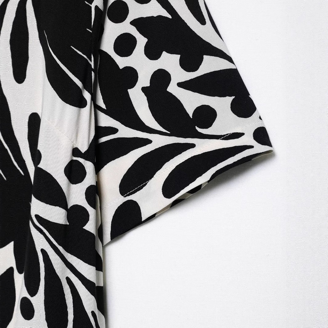 Color blocking printed shirt style short dress for women