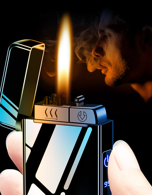 Bild in Galerie-Viewer laden, Gas electric triple fire metal windproof inflatable charging lighter personalized and creative trendy gift for boyfriend
