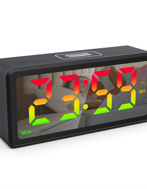 Cargar imagen en el visor de la galería, LED Wood-Grain Wooden Clock, RGB Color-Changing Dimming, Daylight Saving Time &amp; Week Display, Desktop Electronic Alarm Clock
