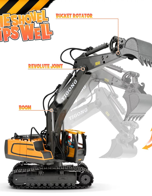 Cargar imagen en el visor de la galería, Remote Control Excavator,11 Channel RC Excavator Toys, Rechargeable Construction Vehicle Toys with Lights Sounds,Gifts for Kids 3-12 Years Old
