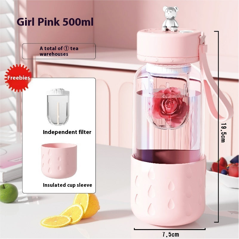 Taza de agua de vidrio magnética con separación de agua de té sellada sin fugas Taza de agua de té de vidrio Vaso con infusor Botella de agua con filtro de té