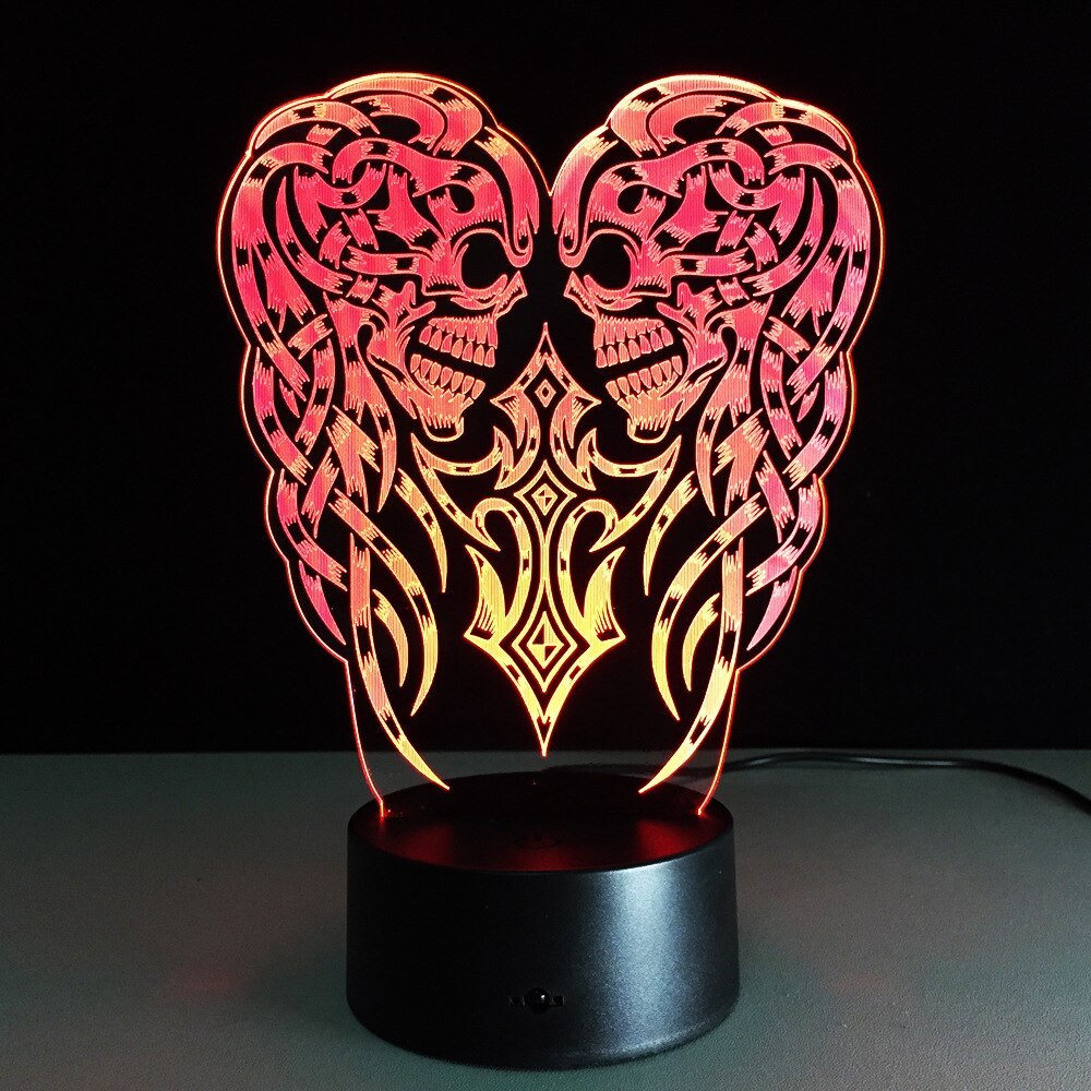 Luz nocturna 3D con forma de calavera y flores