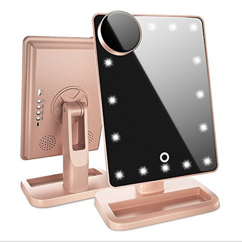 Espejo de maquillaje con pantalla táctil y 20 luces LED, altavoz de música con Bluetooth, espejos con aumento de 10 aumentos