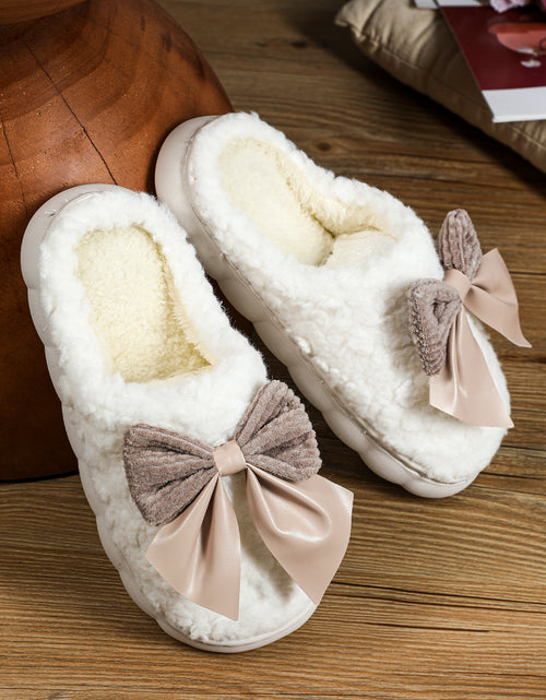 Bild in Galerie-Viewer laden, Pink Contrast Bowknot Applique Plush Winter Slippers
