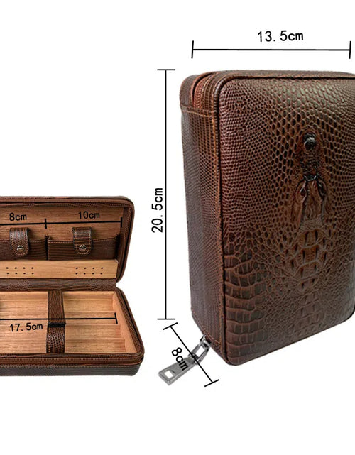Bild in Galerie-Viewer laden, Carved version cigar box portable cedar wood cigar moisturizing box cowhide cigar box storage box Gaoxiba
