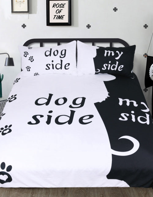 Load image into Gallery viewer, Cartoon Bedding Set for Kids Duvet Cover Set Dog Side and My Side Home Textiles Pet Footprint Black Bedclothes
