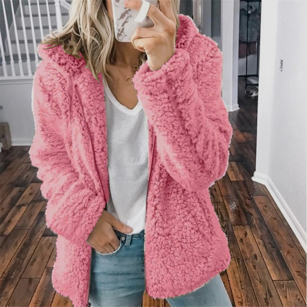 European and American women's hooded woolen autumn and winter top jacket