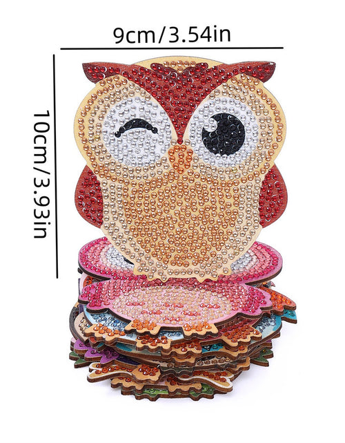 Load image into Gallery viewer, Diamond Painting Coaster Shape With Stand DIY Diamond Painted Art Craft Supplies Owl Pattern
