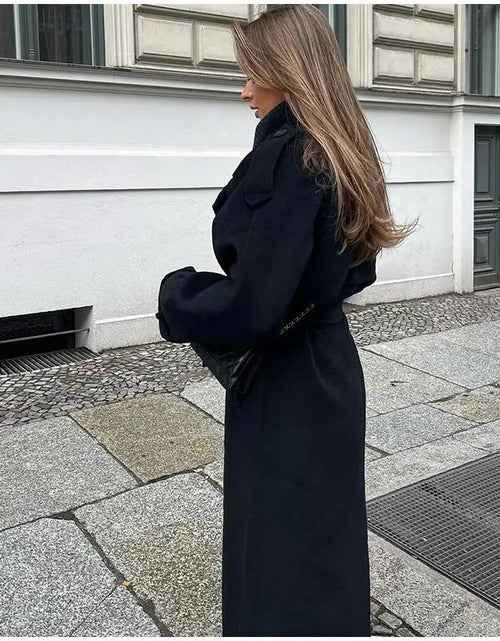 Cargar imagen en el visor de la galería, Abrigo grande de lana con cinturón de moda para mujer
