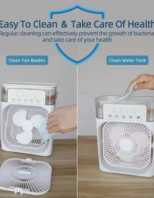 Bild in Galerie-Viewer laden, Water Mist Electric Fan Air Humidifier LED Night Light Suitable for Families Portable Air Conditioner Triple Cooler Cooling Home
