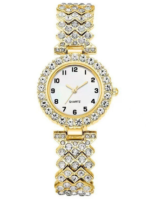 Cargar imagen en el visor de la galería, Conjunto de 2 piezas de joyería de moda de lujo para mujer, reloj de pulsera de cuarzo con correa plateada, pulsera de aleación para mujer, conjunto de joyería, reloj de regalo
