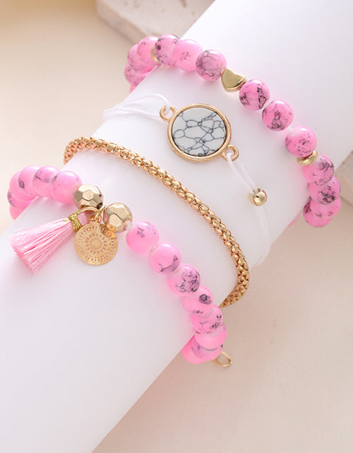 Load image into Gallery viewer, Pink Bohemian Heart Marble Bead Tassel Bracelet
