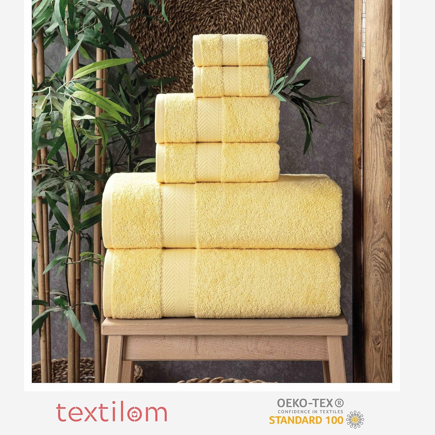 100% Turkish Cotton 6 Piece Luxury Towel Set for Bathroom & Kitchen, Thick & Super Soft & Highly Absorbent & Quick Dry ( 2 Bath Towels, 2 Hand Towels, 2 Washcloths )- Yellow
