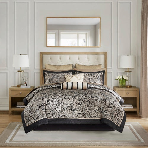 Load image into Gallery viewer, 12 Piece Comforter Set With Cotton Bed Sheets Black Queen
