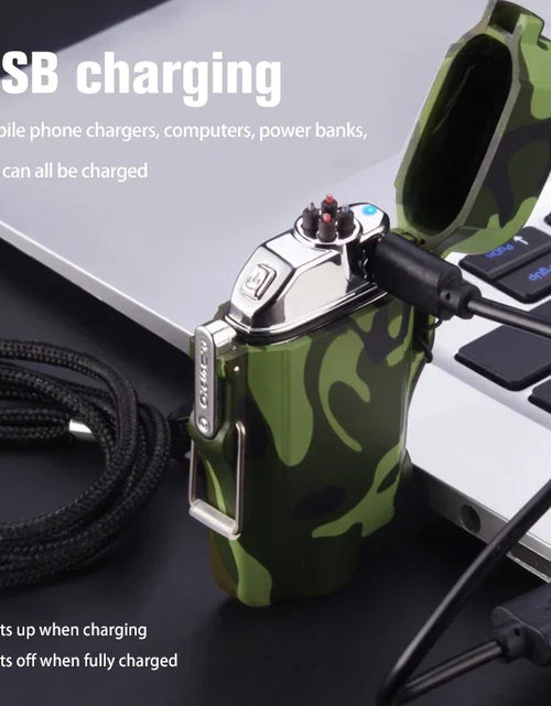 Load image into Gallery viewer, Outdoor Dual Plasma Arc Lighter With Flashlight Waterproof USB Electric Cigarette Lighter Hiking Starter Turbo lighter Men Gifts

