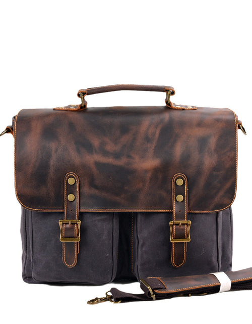 Load image into Gallery viewer, Waterproof Canvas Stitching Leather Briefcase Handbag
