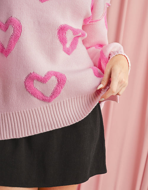 Cargar imagen en el visor de la galería, Pink Heart Shape Bubble Sleeve Baggy Sweater
