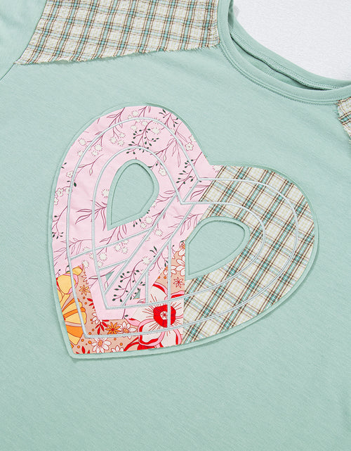 Load image into Gallery viewer, Beige Plaid Floral Patchwork Heart Long Sleeve Top
