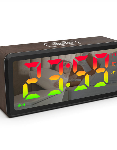 Cargar imagen en el visor de la galería, LED Wood-Grain Wooden Clock, RGB Color-Changing Dimming, Daylight Saving Time &amp; Week Display, Desktop Electronic Alarm Clock

