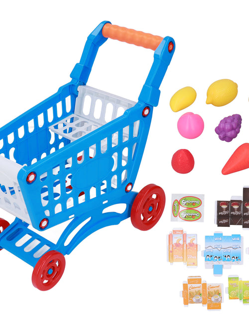 Cargar imagen en el visor de la galería, Juego de carrito de compras para niños, carrito de compras educativo para niños, juguetes de comida para el desarrollo del aprendizaje, azul

