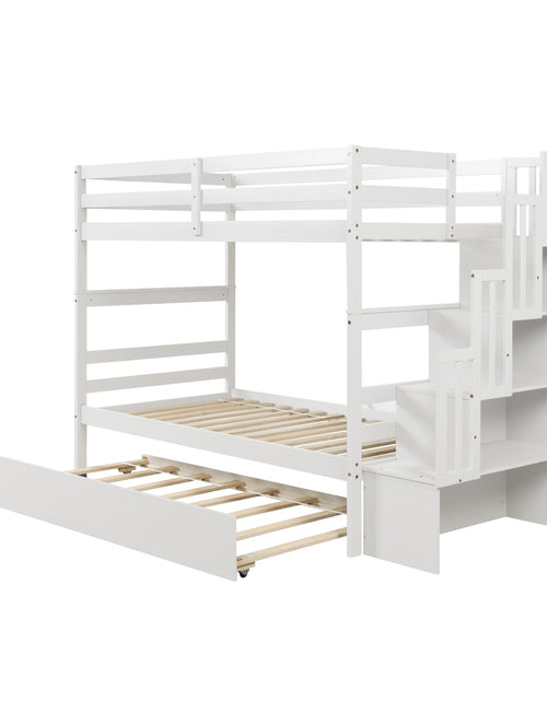 Load image into Gallery viewer, Twin Bunk Beds With Trundle &amp; Stairway Storage In White
