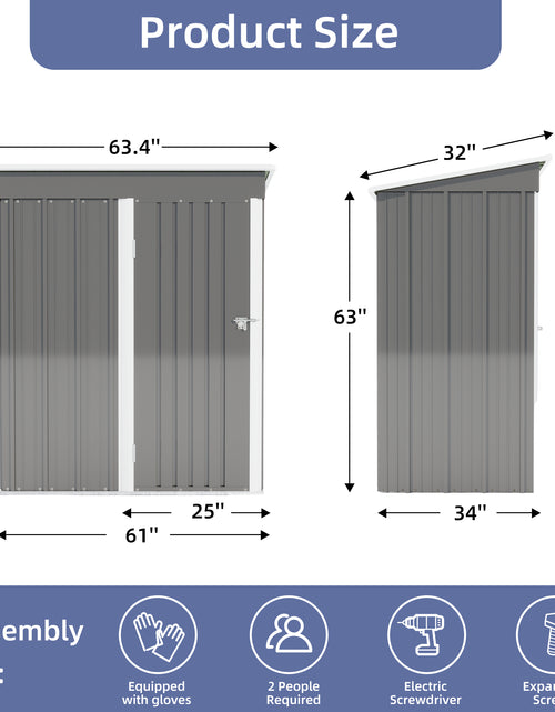 Load image into Gallery viewer, 5 * 3FT outdoor storage shed, tool shed with sloping roof and lockable door, backyard garden metal shed, courtyard lawn, gray
