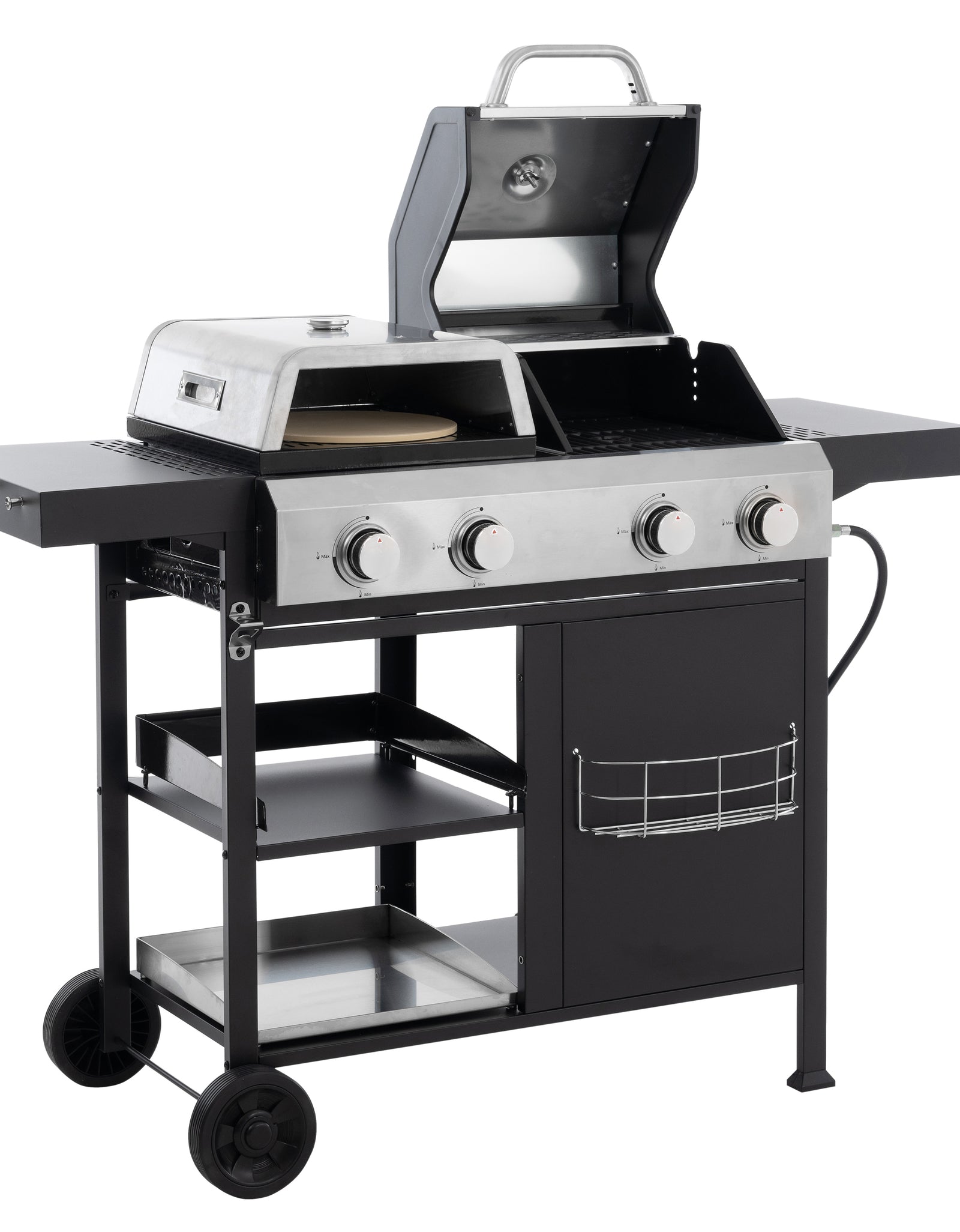 2+2 multifunctional gas barbecue grill and covered grill combination for outdoor cooking - barbecue, barbecue, pizza.