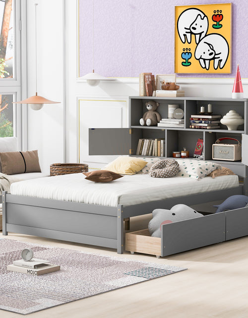 Load image into Gallery viewer, Full Size Platform Bed with Storage Headboard, Charging Station and 4 Drawers, Gray
