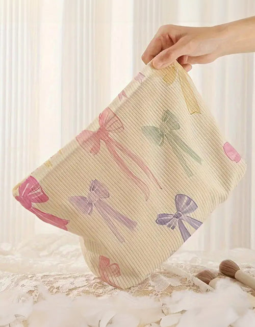 Load image into Gallery viewer, Beige Bow Print Corduroy Makeup Bag
