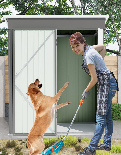 Load image into Gallery viewer, 5 * 3FT outdoor storage shed, tool shed with sloping roof and lockable door, backyard garden metal shed, courtyard lawn, gray
