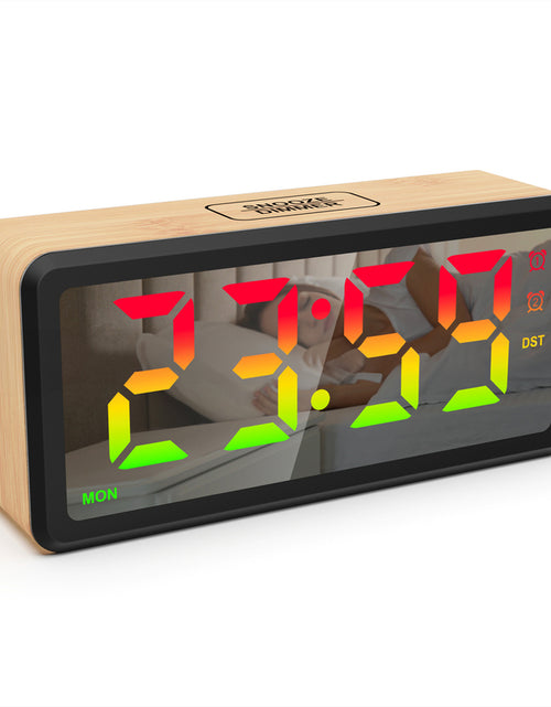 Cargar imagen en el visor de la galería, LED Wood-Grain Wooden Clock, RGB Color-Changing Dimming, Daylight Saving Time &amp; Week Display, Desktop Electronic Alarm Clock
