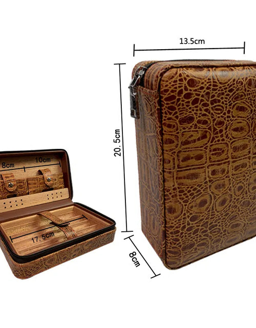 Bild in Galerie-Viewer laden, Carved version cigar box portable cedar wood cigar moisturizing box cowhide cigar box storage box Gaoxiba
