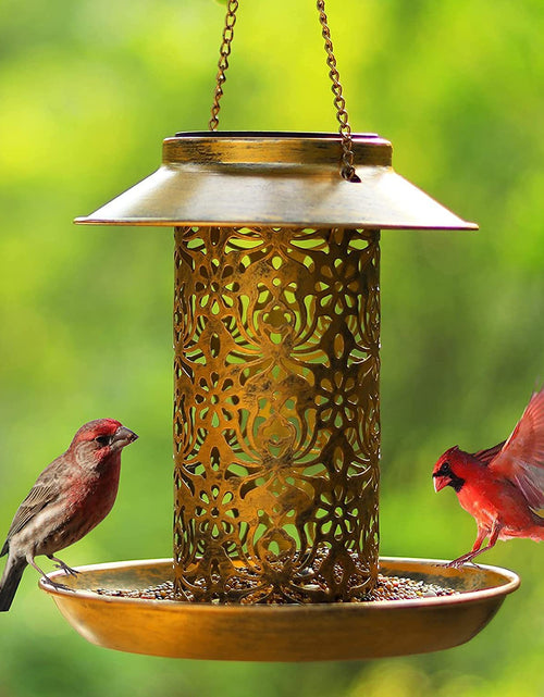Load image into Gallery viewer, Outdoor solar powered lamp metal hanging bird feeder feeding and watering dual-purpose bird feeder decorative lamp
