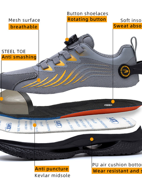 Load image into Gallery viewer, Safety shoes anti smashing anti piercing anti slip wear-resistant steel toe shoes lazy no tie safety shoes
