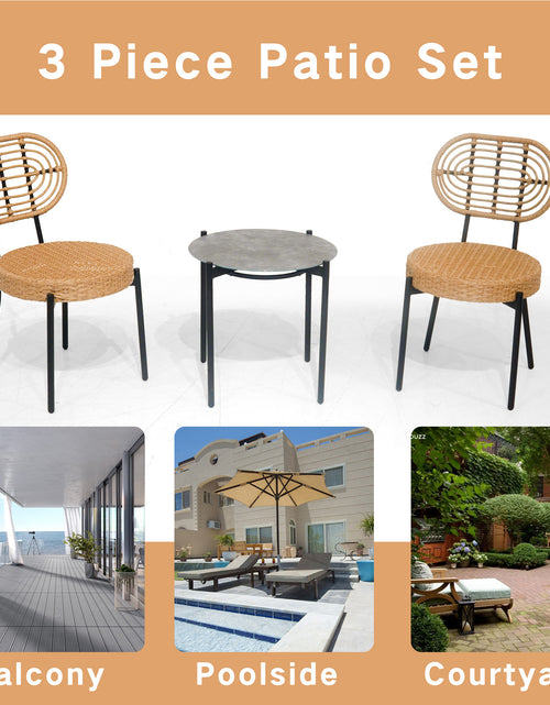 Load image into Gallery viewer, 3 Pieces Of Luxury Outdoor Wicker Furniture - Patio Bistro Style Table And Chair Combination
