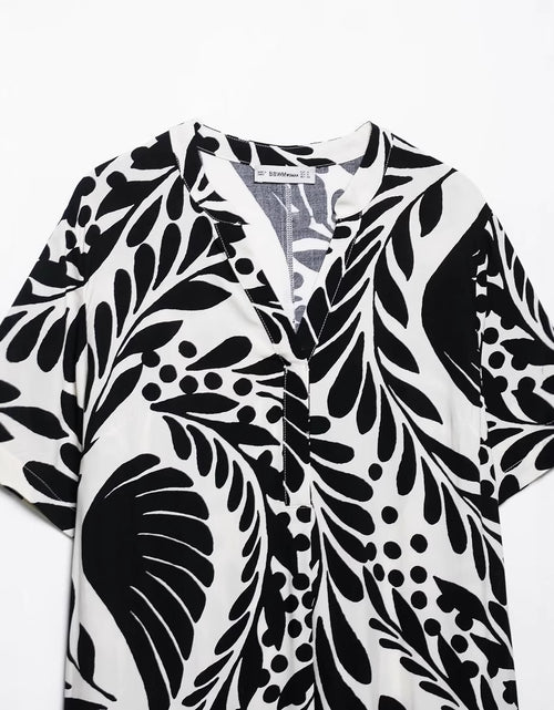 Bild in Galerie-Viewer laden, Color blocking printed shirt style short dress for women
