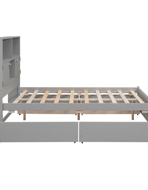 Load image into Gallery viewer, Full Size Platform Bed with Storage Headboard, Charging Station and 4 Drawers, Gray
