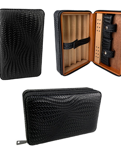 Bild in Galerie-Viewer laden, Carved version cigar box portable cedar wood cigar moisturizing box cowhide cigar box storage box Gaoxiba
