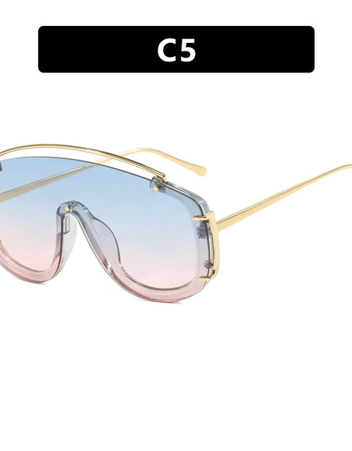 Load image into Gallery viewer, Trendy large frame one-piece sunglasses with a metallic high-end feel, Instagram sunglasses with personalized outdoor internet celebrity sunglasses
