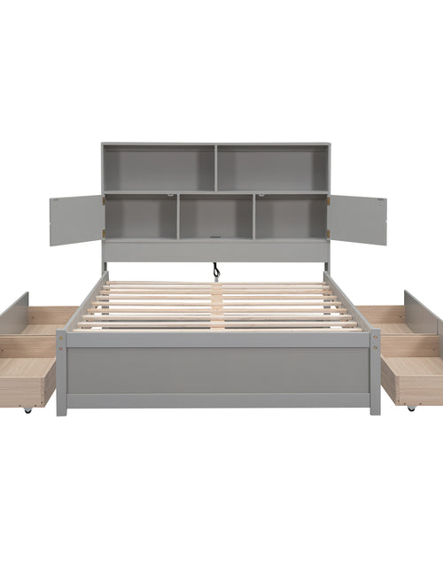 Load image into Gallery viewer, Full Size Platform Bed with Storage Headboard, Charging Station and 4 Drawers, Gray
