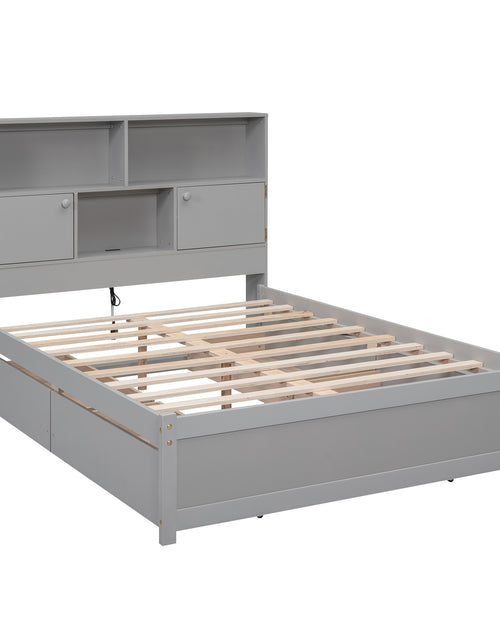 Load image into Gallery viewer, Full Size Platform Bed with Storage Headboard, Charging Station and 4 Drawers, Gray
