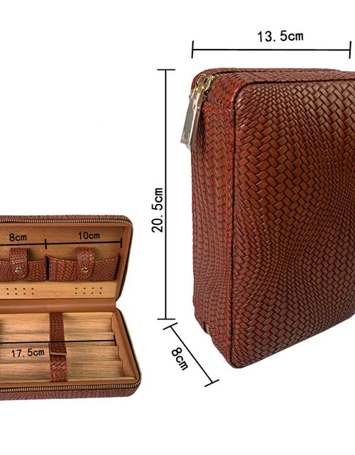 Bild in Galerie-Viewer laden, Carved version cigar box portable cedar wood cigar moisturizing box cowhide cigar box storage box Gaoxiba
