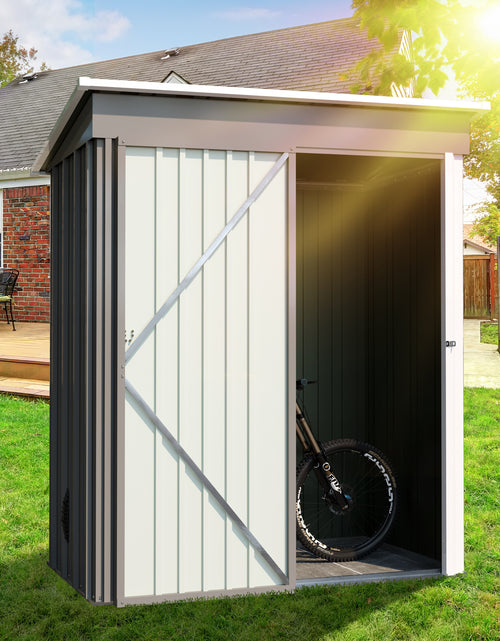Load image into Gallery viewer, 5 * 3FT outdoor storage shed, tool shed with sloping roof and lockable door, backyard garden metal shed, courtyard lawn, gray
