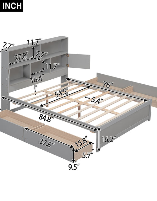 Load image into Gallery viewer, Full Size Platform Bed with Storage Headboard, Charging Station and 4 Drawers, Gray
