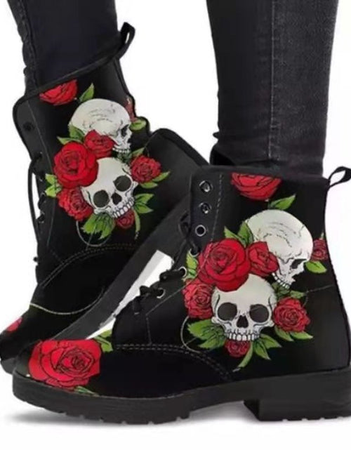 Load image into Gallery viewer, European and American plus leather Martin boots women&#39;s Gothic printed British boots Wish workwear combat boots
