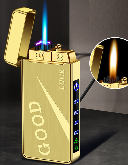 Bild in Galerie-Viewer laden, Gas electric triple fire metal windproof inflatable charging lighter personalized and creative trendy gift for boyfriend
