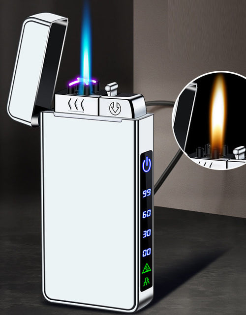 Bild in Galerie-Viewer laden, Gas electric triple fire metal windproof inflatable charging lighter personalized and creative trendy gift for boyfriend
