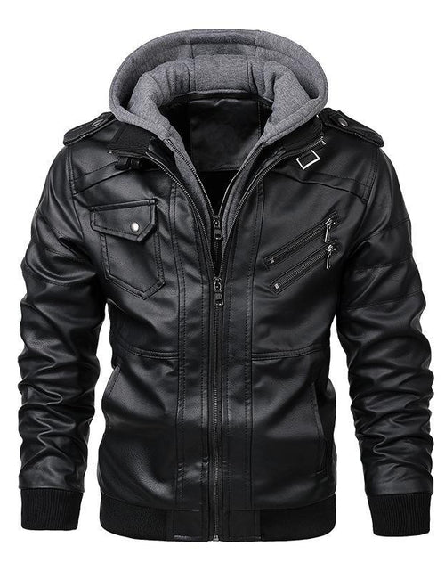 Load image into Gallery viewer, Leather jacket men&#39;s slim fit zipper PU jacket autumn men&#39;s leather jacket jacket black
