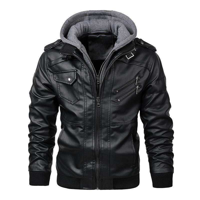 Leather jacket men's slim fit zipper PU jacket autumn men's leather jacket jacket black
